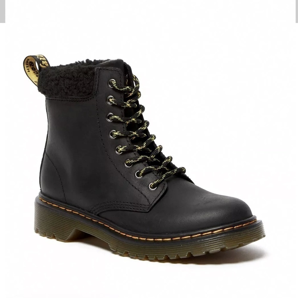 DR MARTENS JUNIOR 1460 FLEECE LINED LEATHER BOOTS 3 Junior